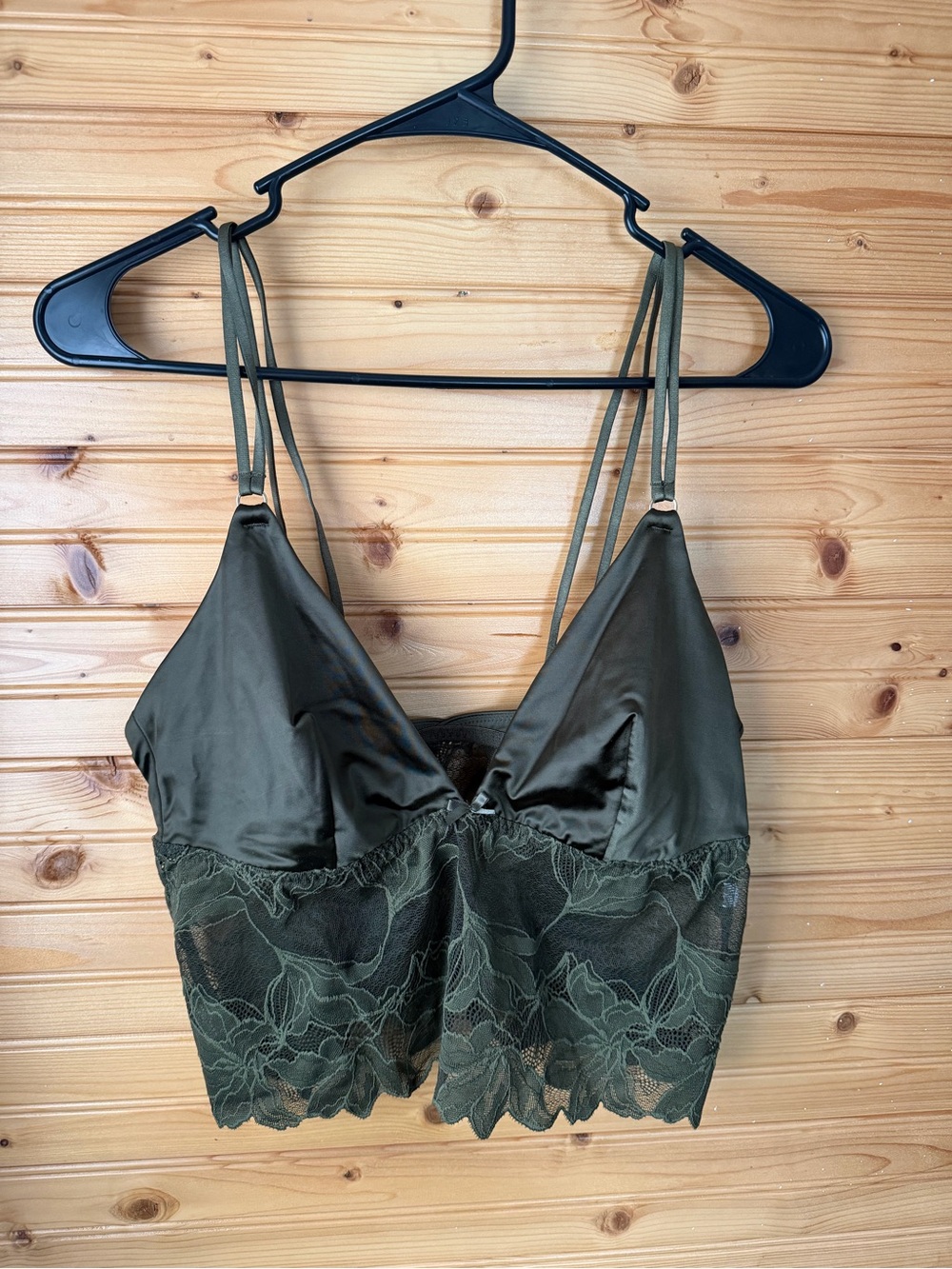 Auden Olive Satin & Lace Bralette